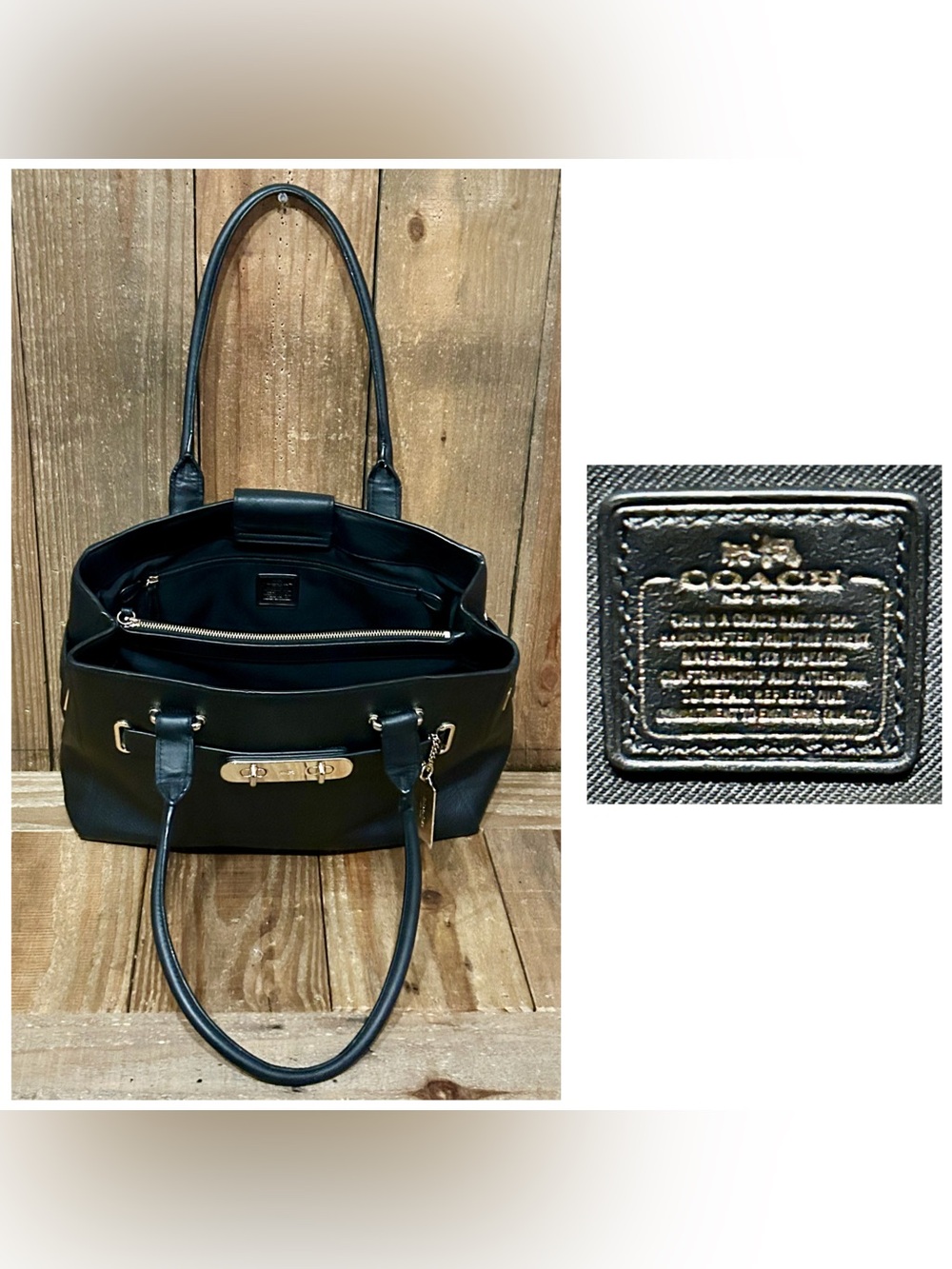 Coach. 5 Piece Set: Swagger Carryall & Free Watch, Wristlet, Scarf & Dust Bag. - Picture 4 of 16